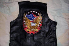 Pictured is a Large Eagle Flag and Flames Patch