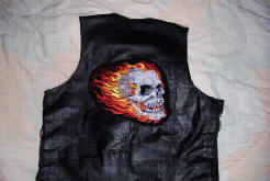 Pictured is a Large Mirror Skull Patch